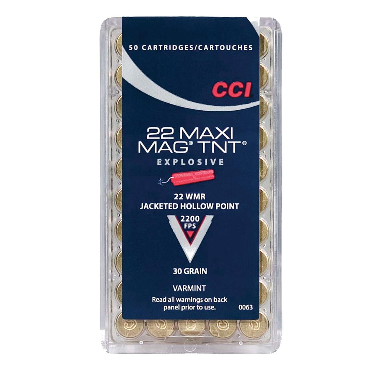 CCI Maxi-Mag TNT Rimfire Ammunition .22 WMR 30 gr HP 2200 fps 2000/ct (40-50/ct Boxes)