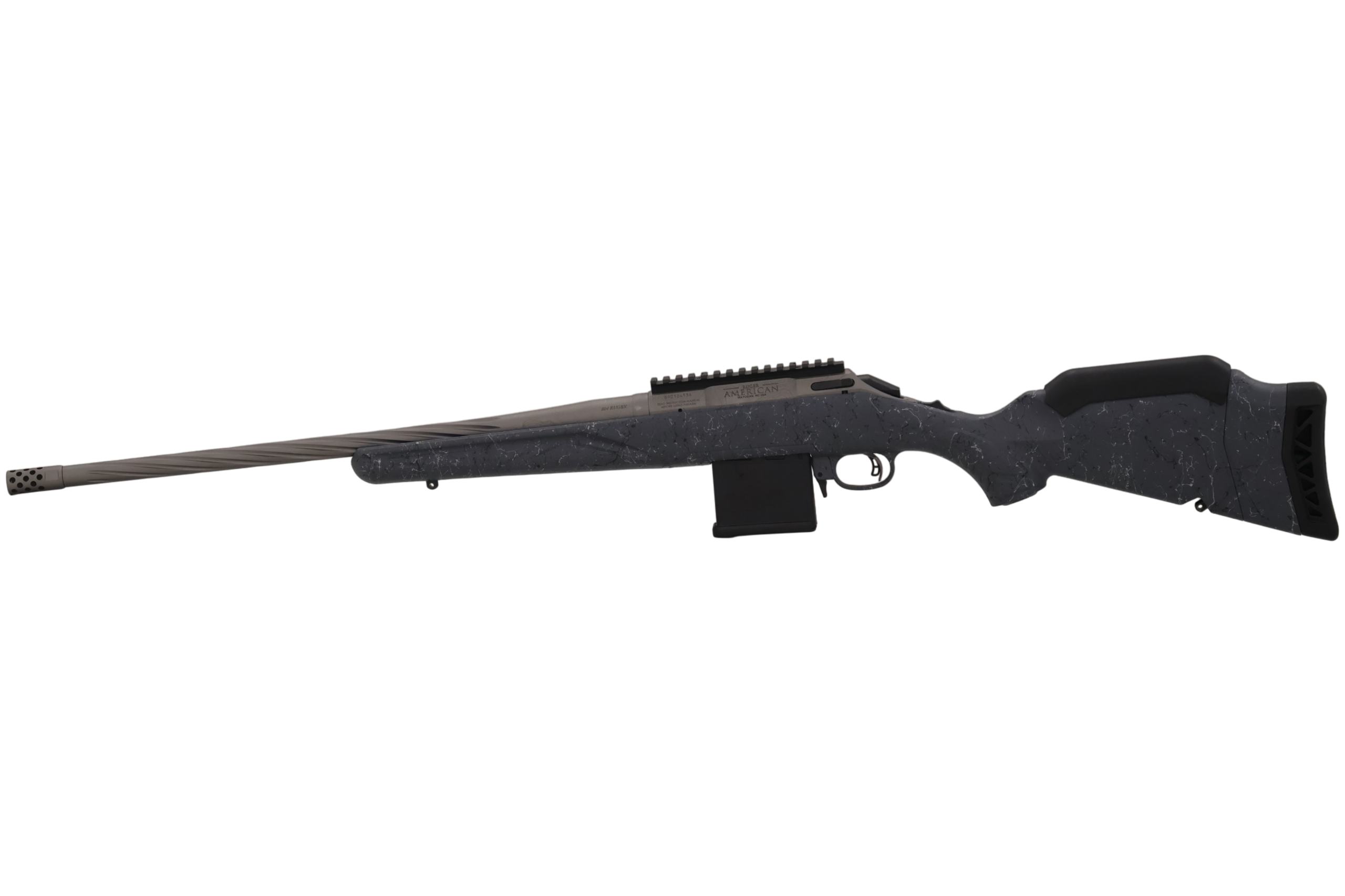 RUGER AMERICAN G2 WILDERNESS TOPO 204 RUGER RFL 20″ SPIRAL FLUTD, GRAY SPLATTER 10RD