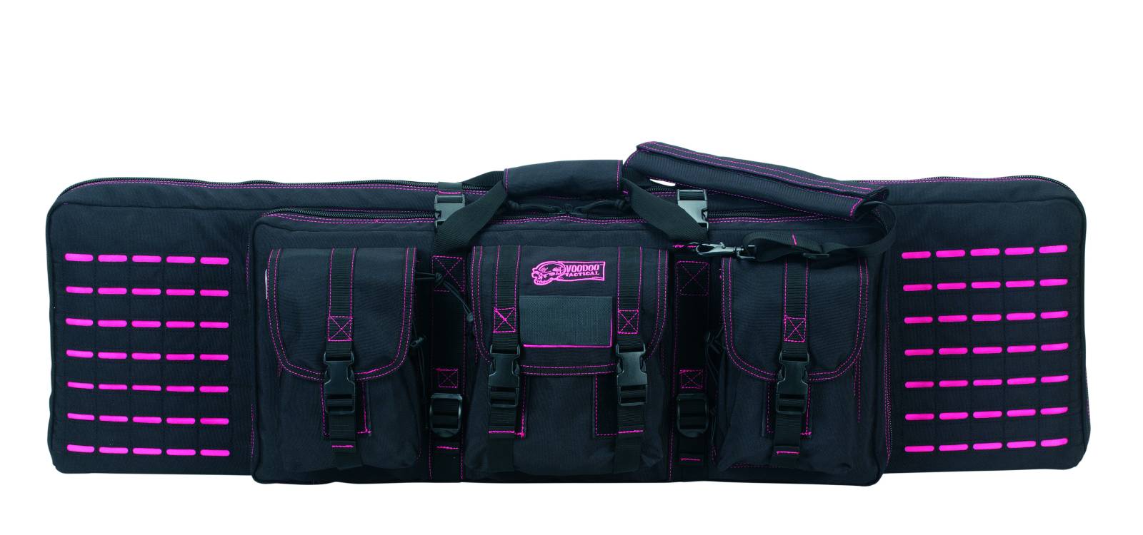 VOODOO TACTICAL 42″ PADDED WEAPONS CASE WITH DIE CUT MOLLE (BLACK WITH PINK)